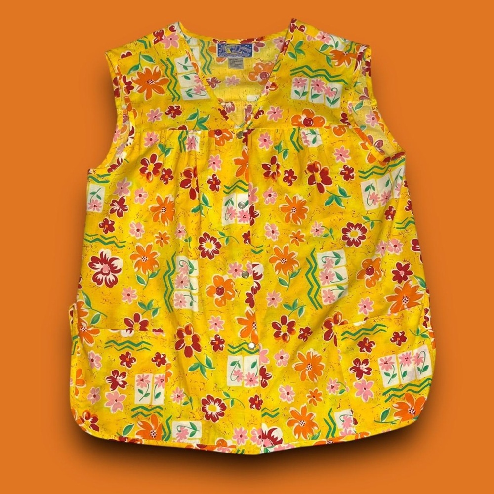 Vintage Floral Sleeveless Blouse w Pockets Size Large Cottagecore Boho Western